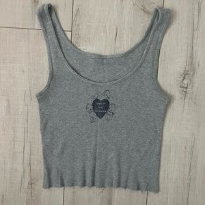 Brandy Melville Grey Ribbed Tank Top with Heart Graphic